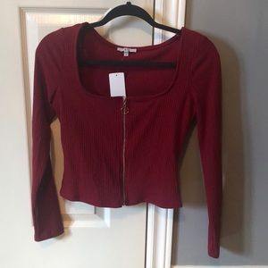Wine red zip front top